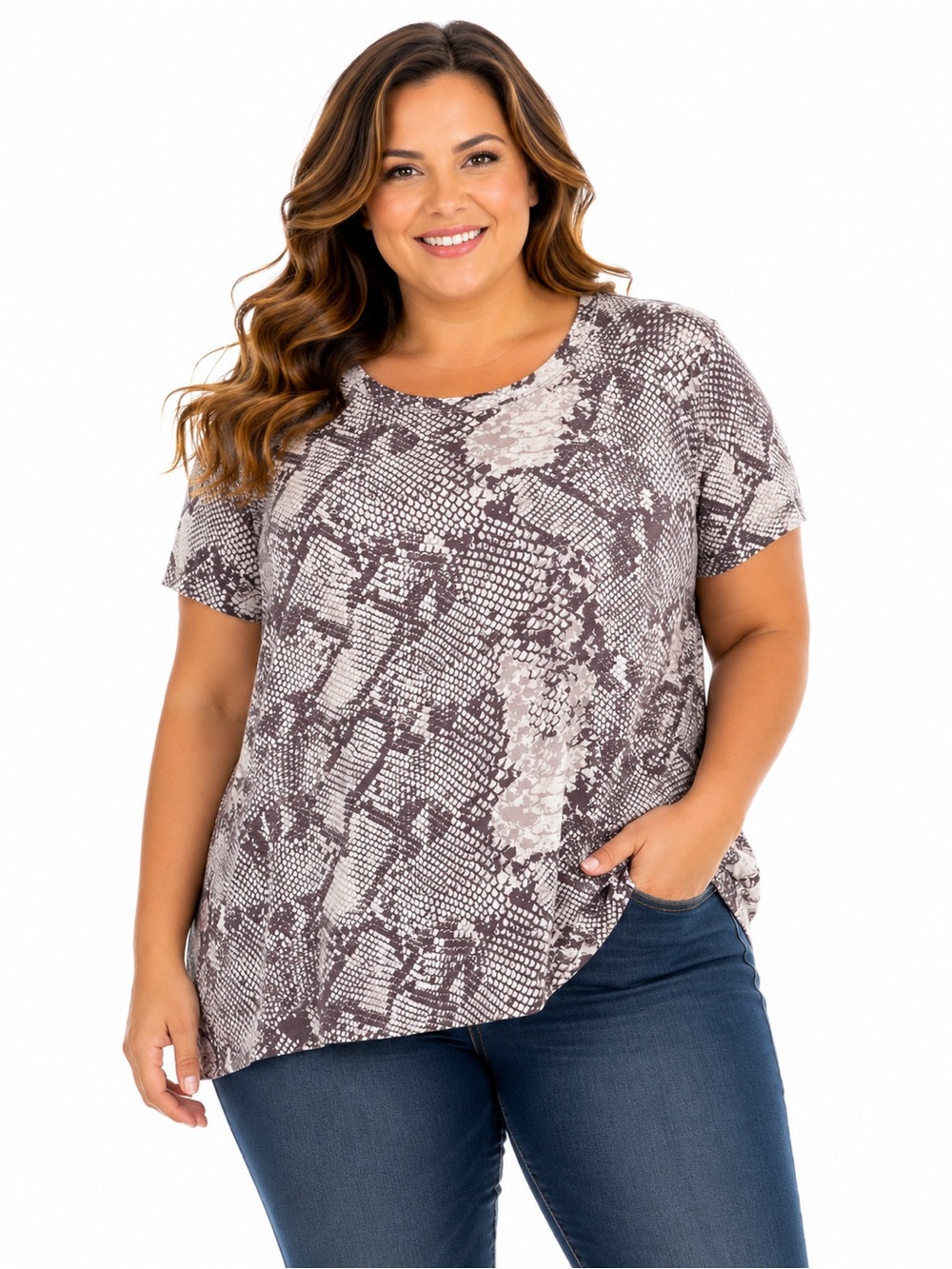 LuLaRoe Taupe Snake Print Short Sleeve Top
